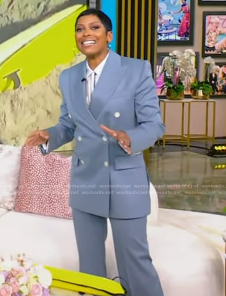 Tamron’s blue blazer and pants on Tamron Hall Show