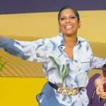 Tamron’s blue floral print pajama set on Tamron Hall Show
