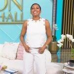 Tamron’s white embroidered top and pants on Tamron Hall Show