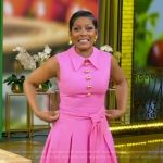 Tamron’s pink belted sleeveless dress on Tamron Hall Show