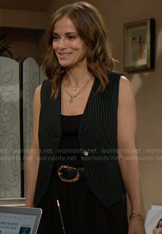 Taylor's black pinstripe vest on The Bold and the Beautiful