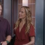 Teddy’s brown ruched front dress on Greys Anatomy