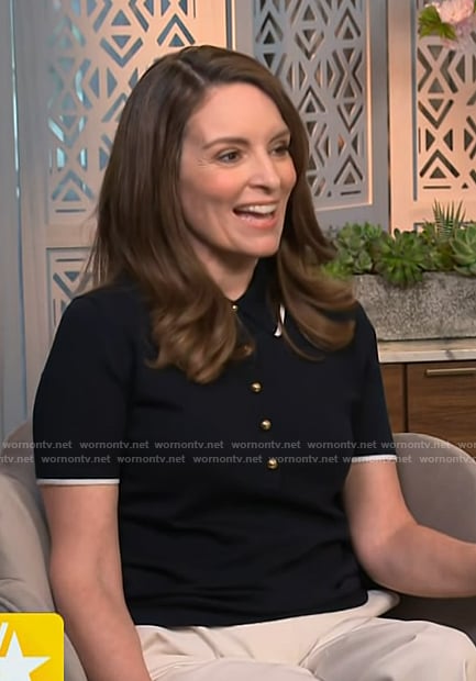 Tina Fey’s navy contrast trim polo on Access Hollywood