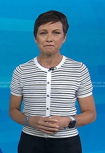 Stephanie's white striped short sleeve cardigan on Today