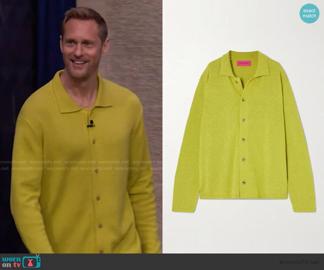 The Elder Statesman Nora Lite Cotton Cardigan worn by Alexander Skarsgard on Live with Kelly and Mark