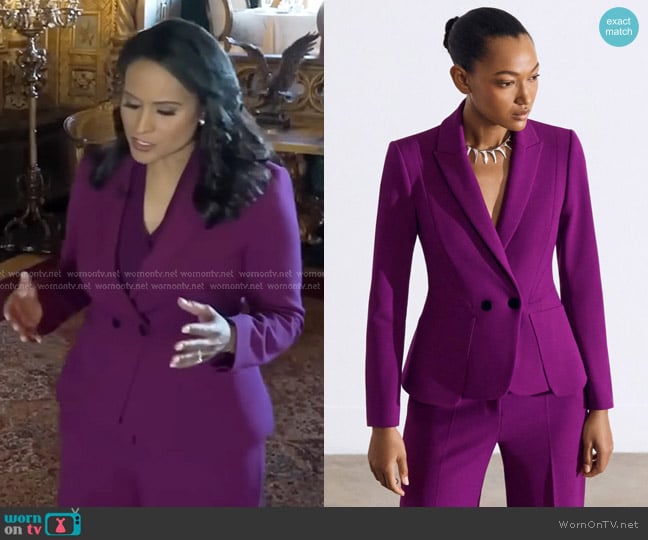 The Fold Caselle Sculpt Stretch Crepe Jacket in Vivid Berry worn by Kristen Welker on Today