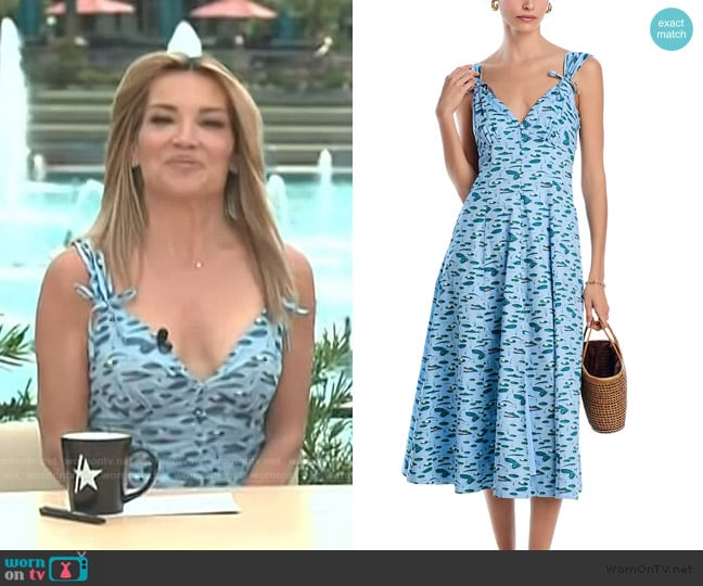 The White Lotus x Aqua Printed Tie Shoulder Midi Dress worn by Kit Hoover on Access Hollywood