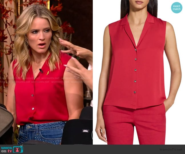 Theory Sleeveless Silk Woven Shirt worn by Sara Haines on The View