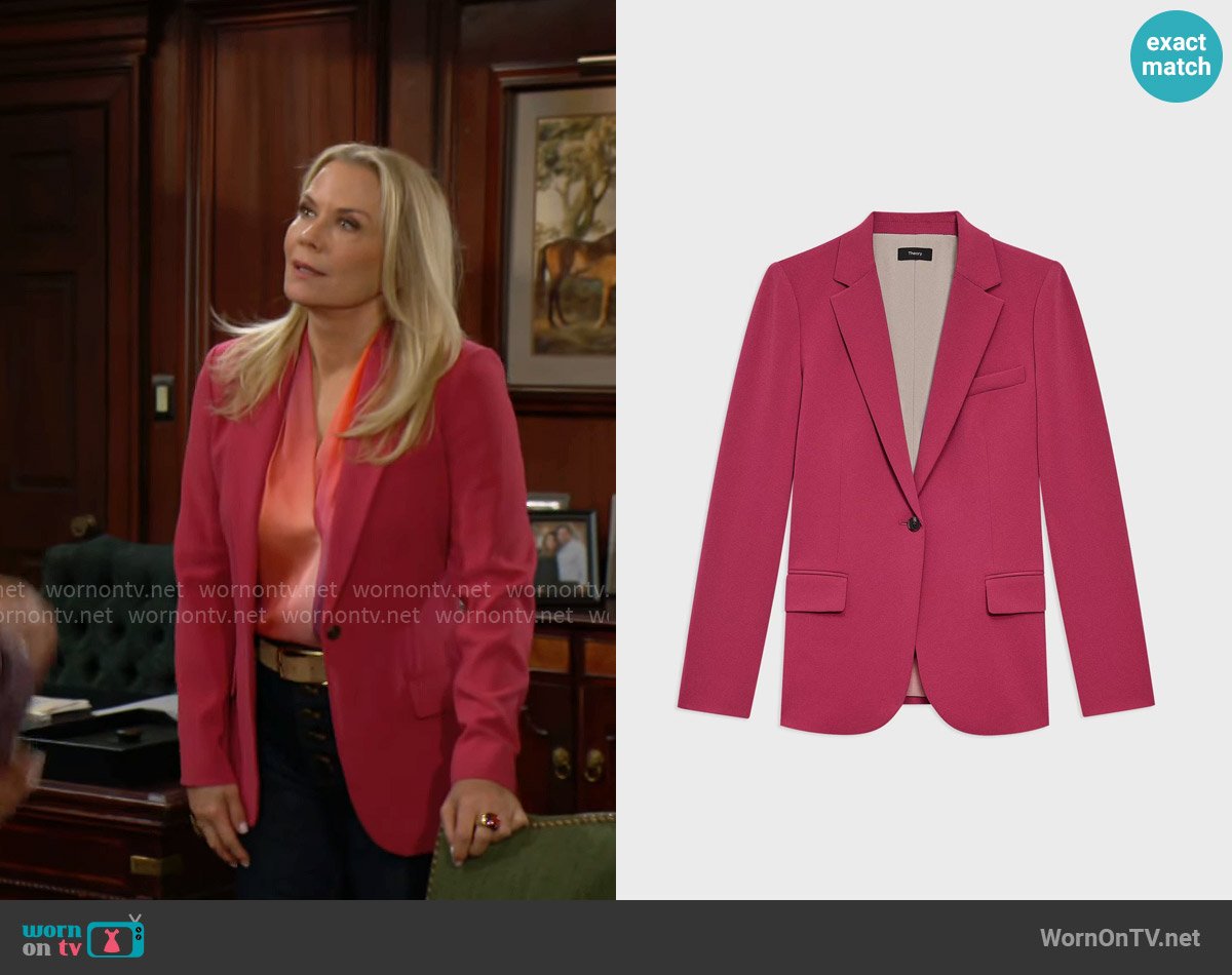 Theory Staple Blazer in Admiral Crepe in Deep Rose worn by Brooke Logan (Katherine Kelly Lang) on The Bold and the Beautiful