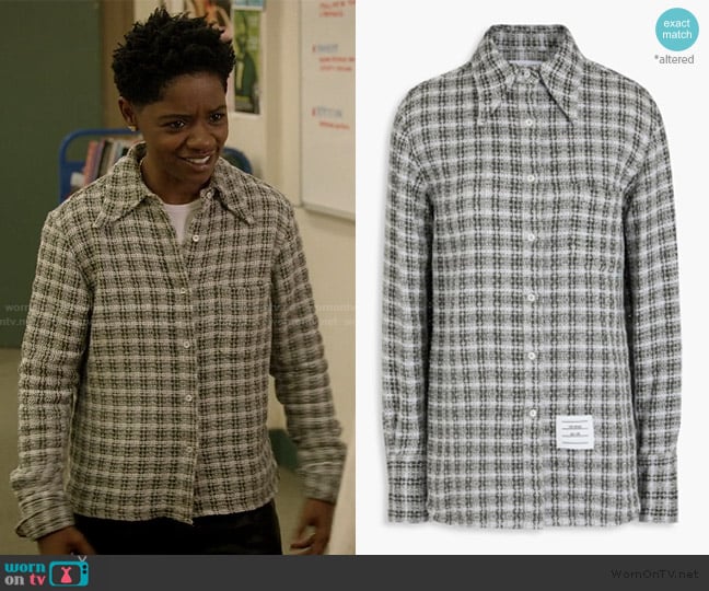 Thom Browne Checked crocheted cotton shirt worn by Tamia Cooper (Bre Z) on All American
