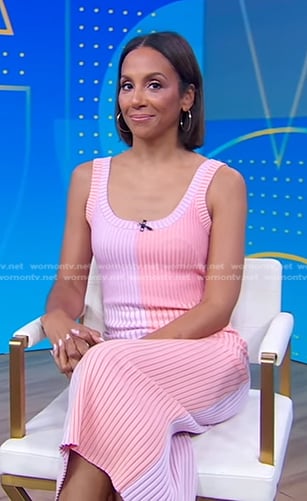 Tia Williams's pink colorblock ribbed dress on Good Morning America