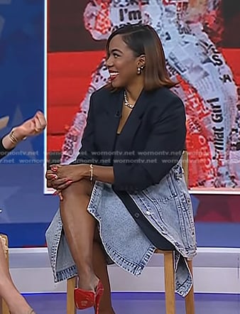 Tiffany Reid’s mixed media denim blazer and wrap denim skirt on Today