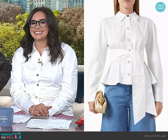 Toccin Mina Seamed Tie-front Shirt in Stretch-cotton worn by Savannah Sellers on Today