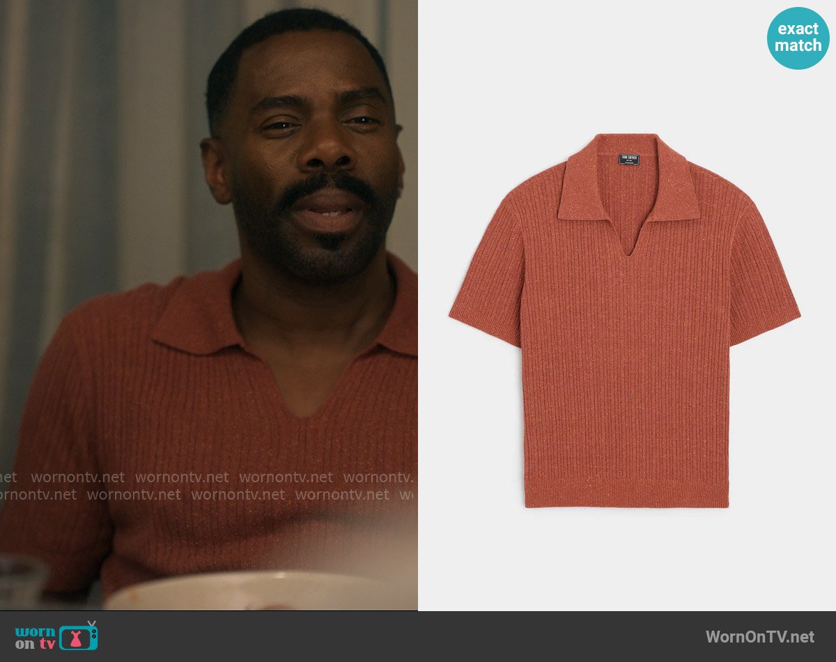 Danny’s orange knit polo on The Four Seasons