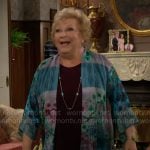 Traci’s blue mixed print kimono jacket on The Young and the Restless