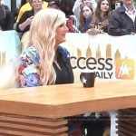 Trisha Yearwoods’ black floral print blazer and pants on Access Hollywood