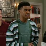 Tyrell’s green striped cardigan on Beyond the Gates