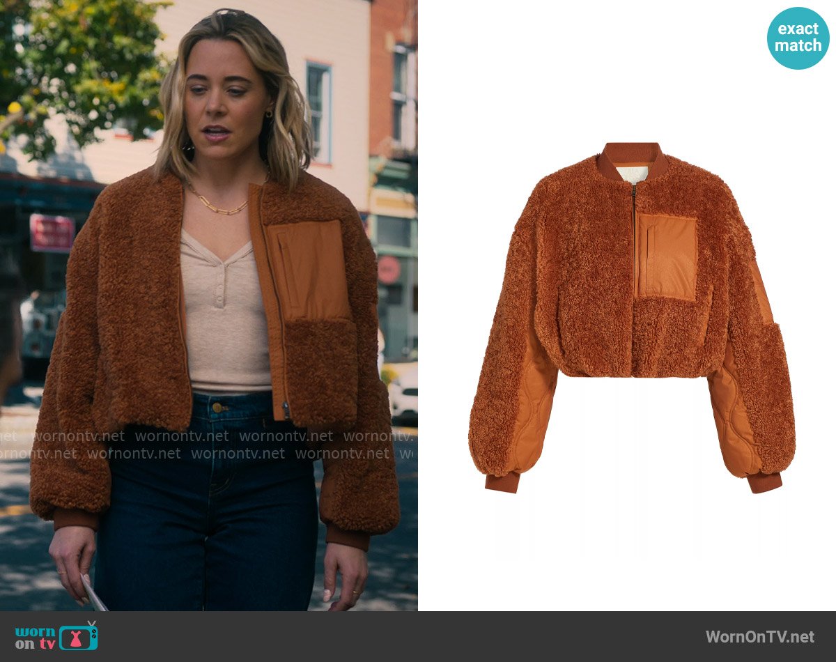 Ulla Johnson Arlyn Teddy Fleece & Quilted Satin Cropped Jacket worn by Ginny (Erika Henningsen) on The Four Seasons