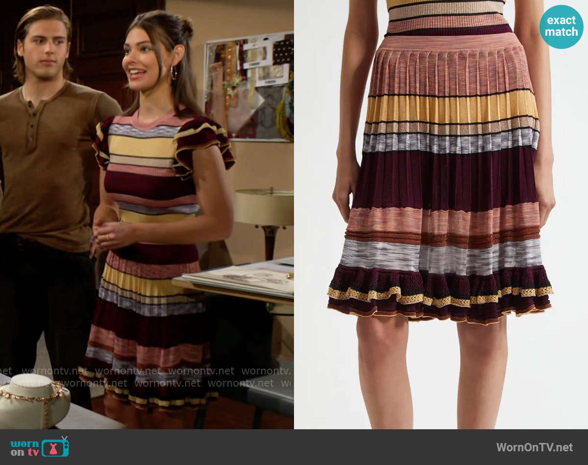 Ulla Johnson Eios Pleated Knit Skirt in Sundown worn by Electra Forrester (Laneya Grace) on The Bold and the Beautiful