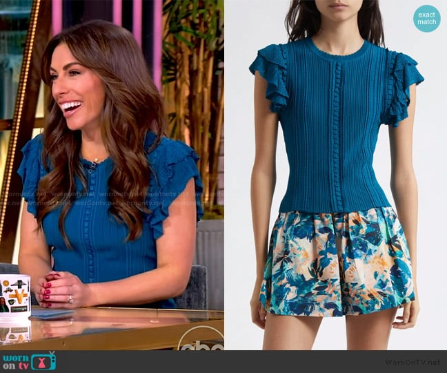 Ulla Johnson Giulia Ruffle Sleeve Rib Top worn by Alyssa Farah Griffin on The View