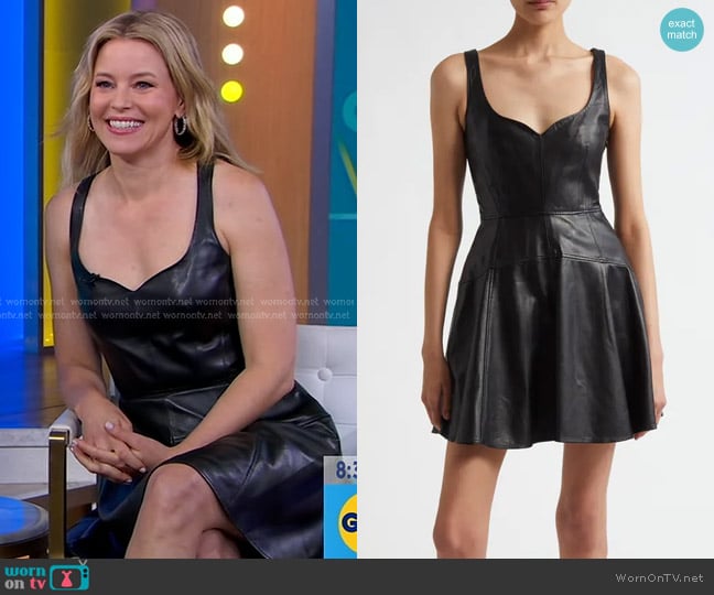 Elizabeth Banks’s black leather mini dress on GMA