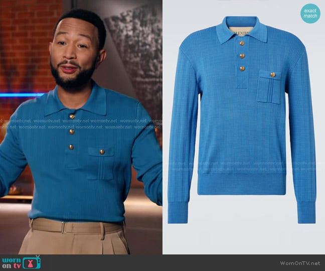 Valentino Ribbed-knit Cotton Polo Sweater worn by John Legend on The Voice