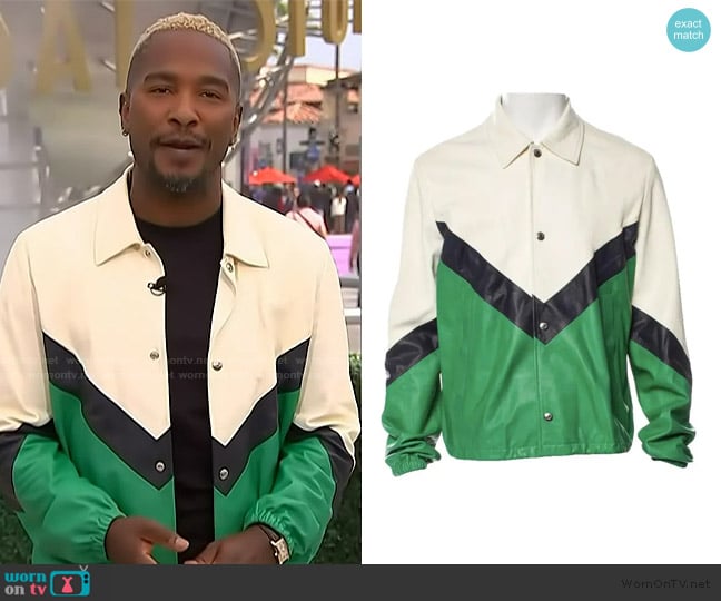 Valentino Garavani Green Leather Jacket worn by Scott Evans on Access Hollywood