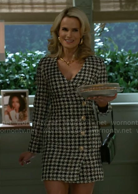 Vanessa’s houndstooth tweed dress on Beyond the Gates