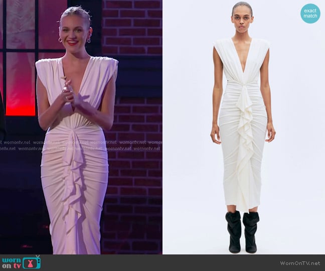 Vauthier Gathered V-Neck Midi Dress worn by Kelsea Ballerini on The Voice