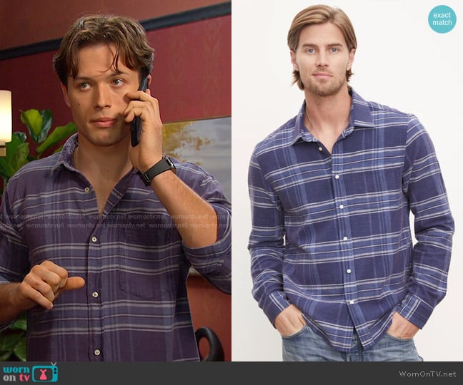 Velvet by Graham & Spencer Grady Button-up Shirt in indigo worn by Tate Black (Leo Howard) on Days of our Lives