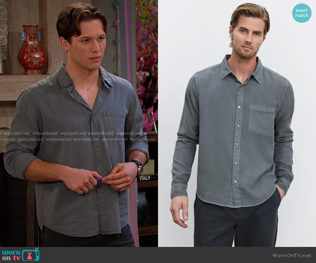 Velvet by Graham & Spencer wolf button-up shirt in Zinc worn by Tate (Leo Howard) on Days of our Lives