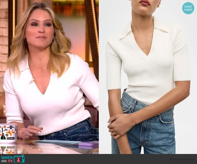 Veronica Beard Emily Ribbed Polo Top worn by Sara Haines on The View