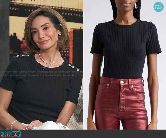 Veronica Beard Draya Embellished Tee worn by Courtney Lopez on Access Hollywood