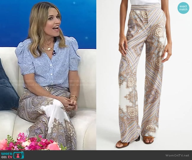 Veronica Beard Grigore Pants in Stone Khaki Multi worn by Savannah Guthrie on Today