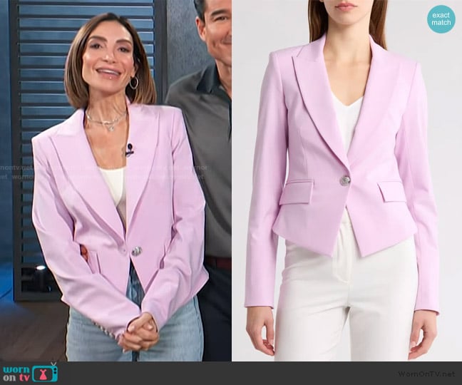 Courtney Lopez’s pink cropped blazer on Access Hollywood