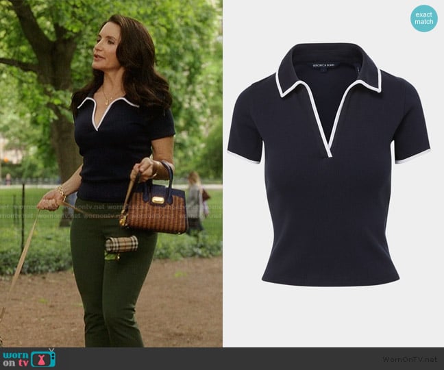 Veronica Beard Kearney Short-Sleeve Polo Tee worn by Charlotte York (Kristin Davis) on And Just Like That