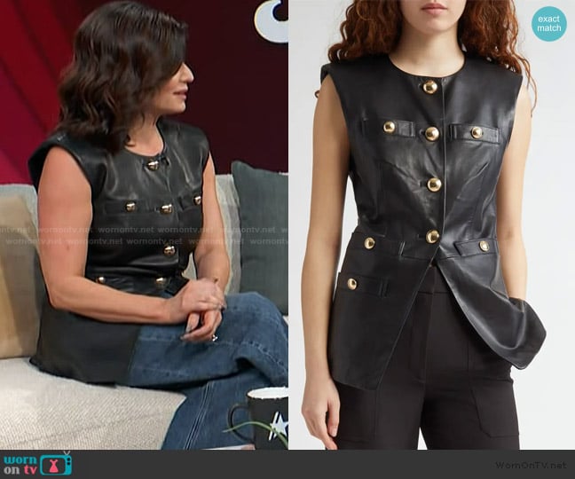 Veronica Beard Tamara Leather Vest worn by Tamsen Fadal on Access Hollywood