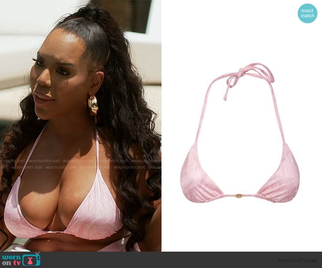 Versace Barocco print Lycra triangle bikini top worn by Kelli Ferrell on The Real Housewives of Atlanta