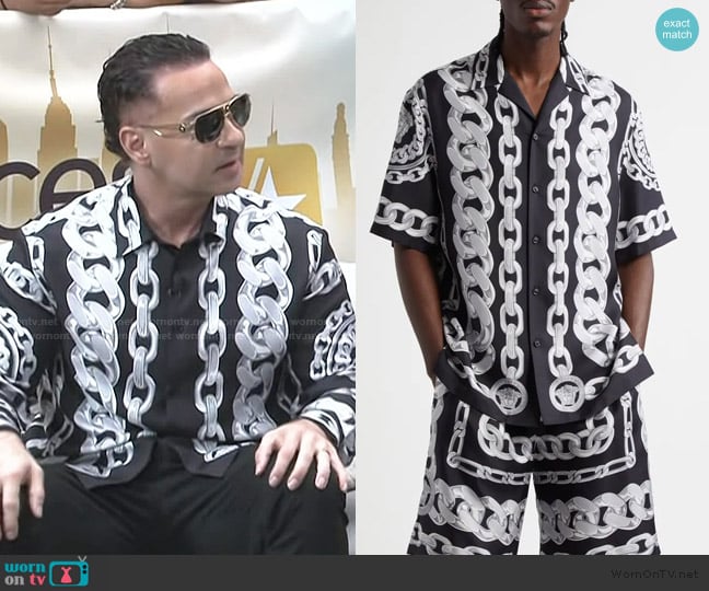 Versace Medusa Chains Silk Camp Shirt worn by Michael Paul Sorrentino on Access Hollywood