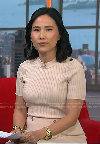 Vicky's beige ribbed top and skirt on NBC News Daily