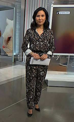 Vicky's black print jumpsuit on NBC News Daily