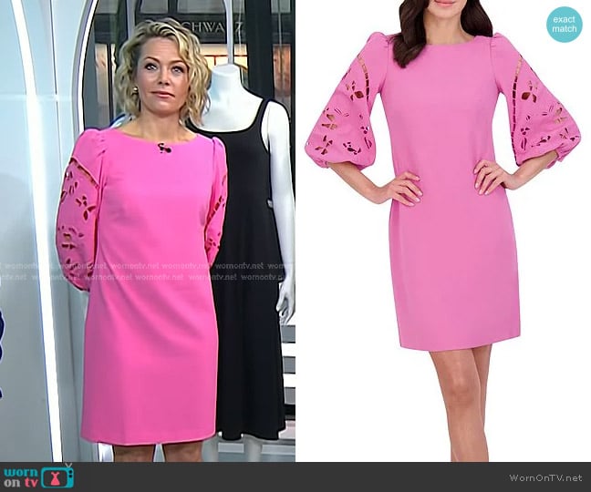 Vince Camuto Eyelet Sleeve Crepe Shift Dress in Peony worn by Dylan Dreyer on Today