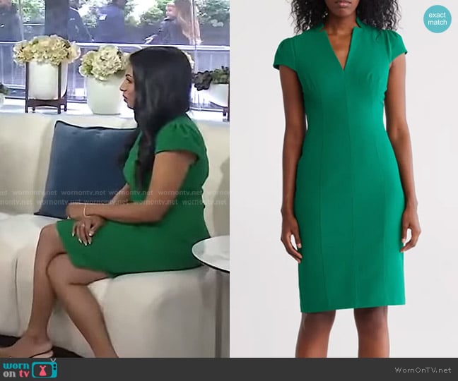 Vince Camuto Signature Stretch Crepe Sheath Dress in Green worn by Niro Feliciano on Today