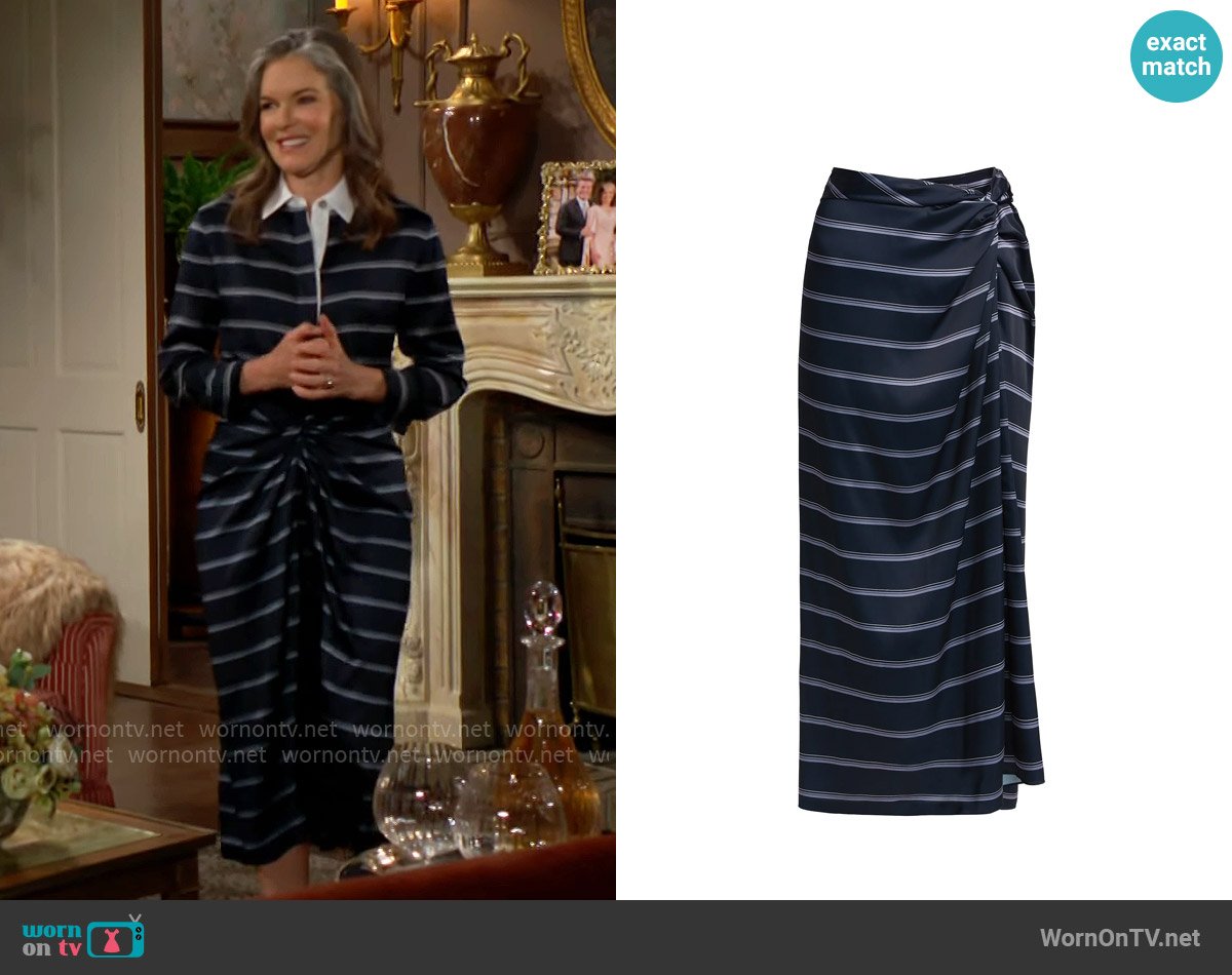 Vince Rugby Stripe Gathered Satin Skirt worn by Diane Jenkins (Susan Walters) on The Young and the Restless
