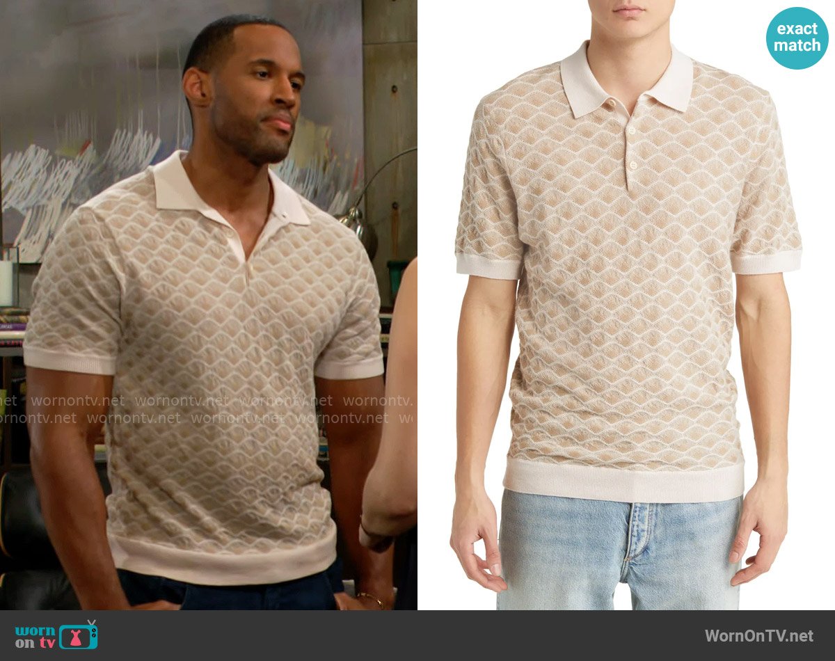 Wax London Sanza Geo Jacquard Wool Polo worn by Carter Walton (Lawrence Saint-Victor) on The Bold and the Beautiful