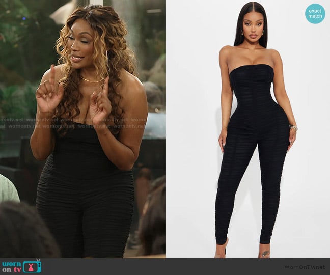 Fashion Nova What It Is Mesh Jumpsuit worn by Cynthia Bailey on The Real Housewives of Atlanta