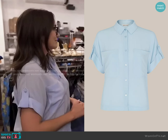 Whistles Textured Short Sleeve Blouse in Pale Blue worn by Savannah Sellers on Today