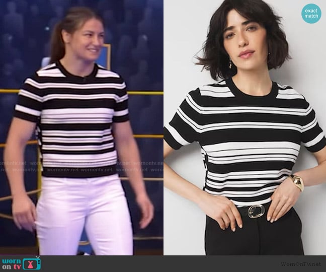 White House Black Market Lace Up Side Sweater Tee worn by Katie Taylor on Live with Kelly and Mark