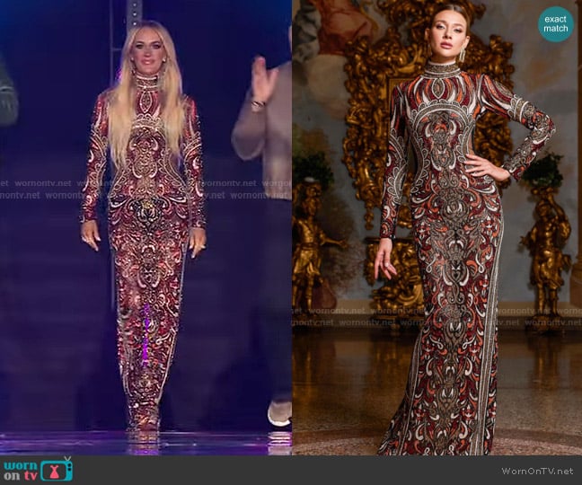 Yas Couture High Collar Long Sleeve Dress worn by Carrie Underwood on American Idol