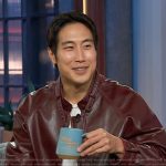 Young Mazino’s burgundy leather jacket on The Kelly Clarkson Show